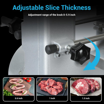 Commercial Electric Meat Bone Saw Machine, Kitchen Frozen Food Processor, Adjustable Thickness 0.6-5.9”, Butcher Band Saw with 20x15” Work Table for Chicken Fish Beef Bread