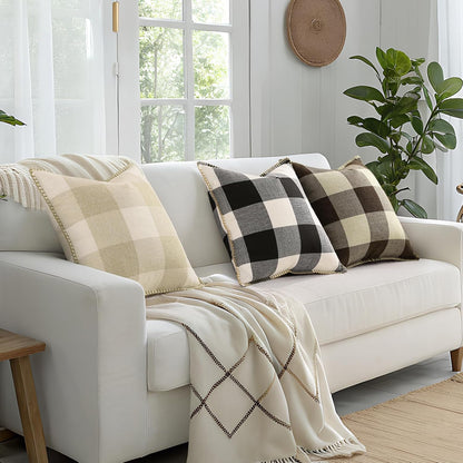 decorUhome Christmas Buffalo Plaid Check Throw Pillow Covers, 16x16 Set of 2, Outdoor Linen Decorative Farmhouse