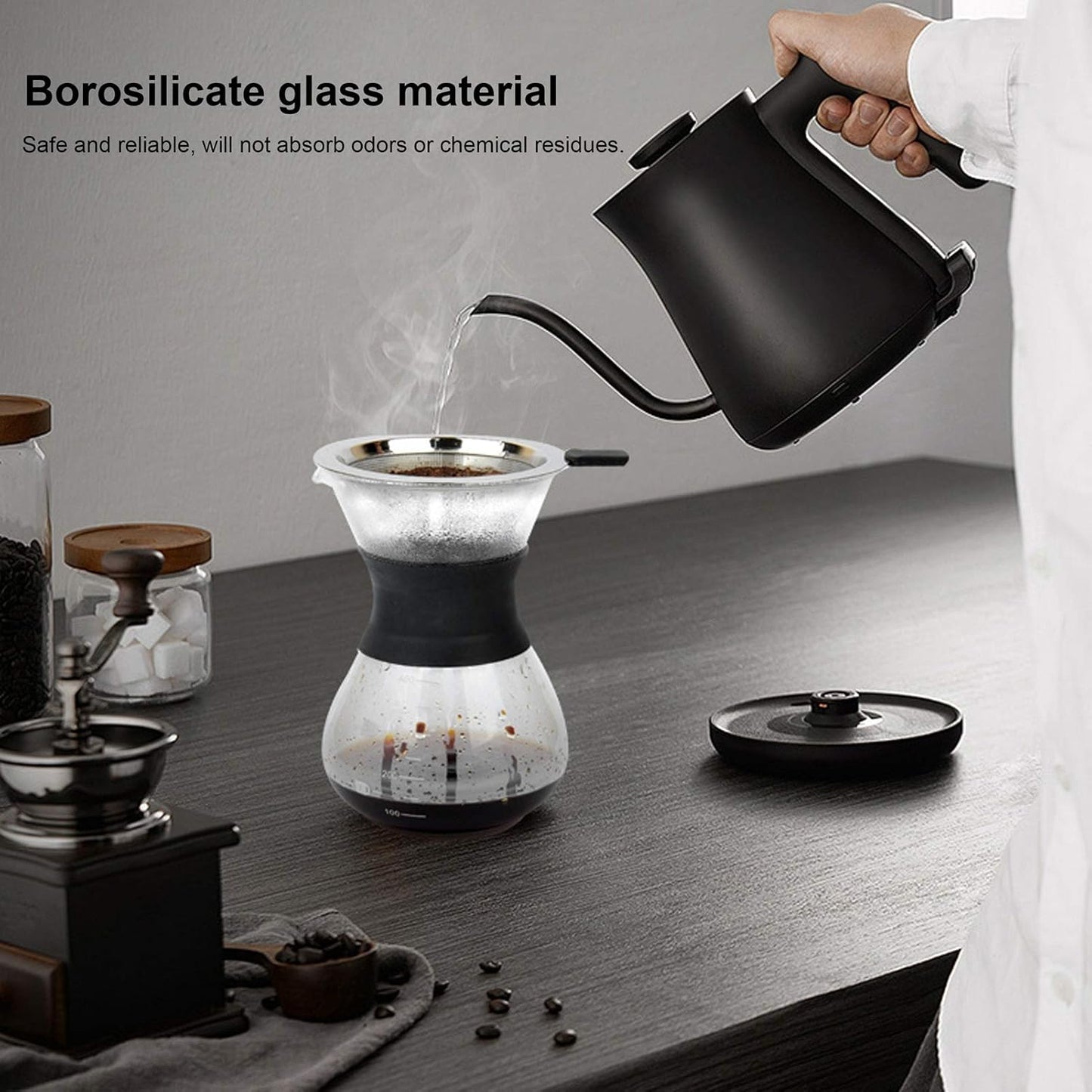 Fdit Reusable Glass Coffee Pot with Stainless Steel Filter, Manual Drip Coffee Maker Set (400ml)