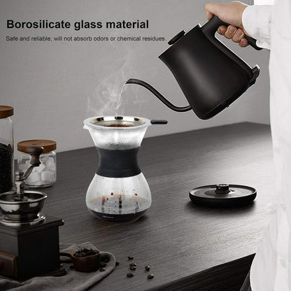 Fdit Reusable Glass Coffee Pot with Stainless Steel Filter, Manual Drip Coffee Maker Set (400ml)