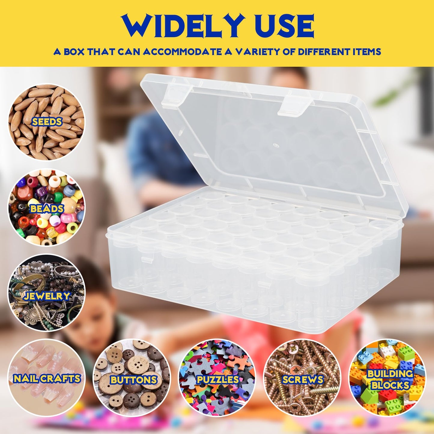 Bluedale Diamond Painting Storage Containers, 48 Slots Plastic Bead Organizer Box and 3 Sheets Labels, Small Embroidery Box for Diamond Painting Accessories, Craft, Seeds, Diamond Dots Art Storage