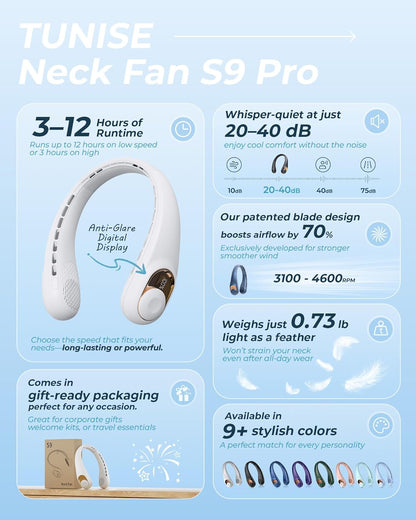 Neck Fan - USB-C Rechargeable Personal Fan with LED Display & 3-Speed Whisper-Quiet Operation