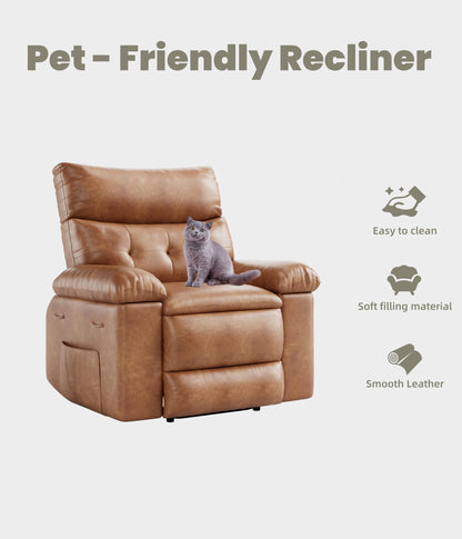 GarveeHome Oversized Recliner Chair, Extra Wide Manual Recliner with Heat and Massage, 400lbs Heavy Duty PU Leather Single Sofa, Large Lazy Chair for Big and Tall Adults, Living Room & Bedroom