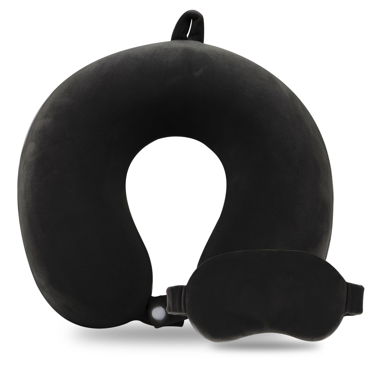 Sexysamba Pure Memory Foam Travel Pillow Set for Adults - Comfortable & Removable Machine Washable Cover, Neck Support Pillow Airplane Travel Kit with Eye Mask for Portable Plane Accessories - Black
