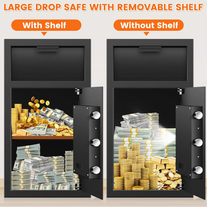 31.5"H Large Drop Safe Box for Business, Anti-Theft Depository Safe with Drop Slot, Digital Keypad, Spare Key and Removable Shelf, Heavy-duty Commercial Safes for Business Cash Documents Home