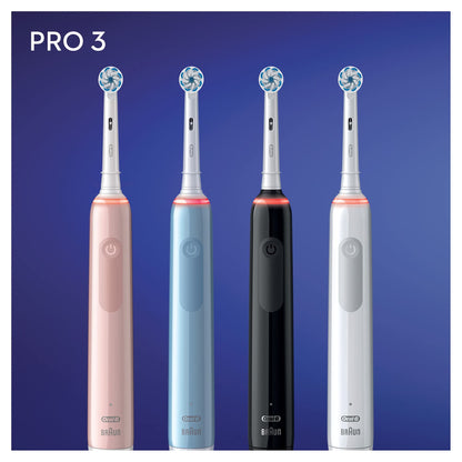 Oral-B PRO 3 3000 Sensitive Clean Electric Toothbrush with 3 Cleaning Modes Including Sensitive and Visual 360° Pressure Control for Dental Care, Designed by Braun, White