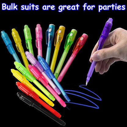 iGeeKid 24 Pack 2 Style Invisible Ink Pen with UV Black Light Secret Spy Pens for Secret Messages, Magic Disappearing Ink Markers School Supplies Kids Party Favors Boy Girl Exchang Patriotic
