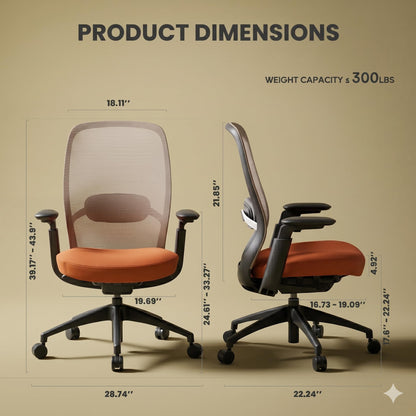 COLAMY Office Chair for Long Hours, Easy Wire-Control Desk Chair with Sliding Seat Depth & Thick Padded Lumbar Support, Heavy Duty 300 LBS High Back Mesh Computer Chair for Home Workstation,Orange