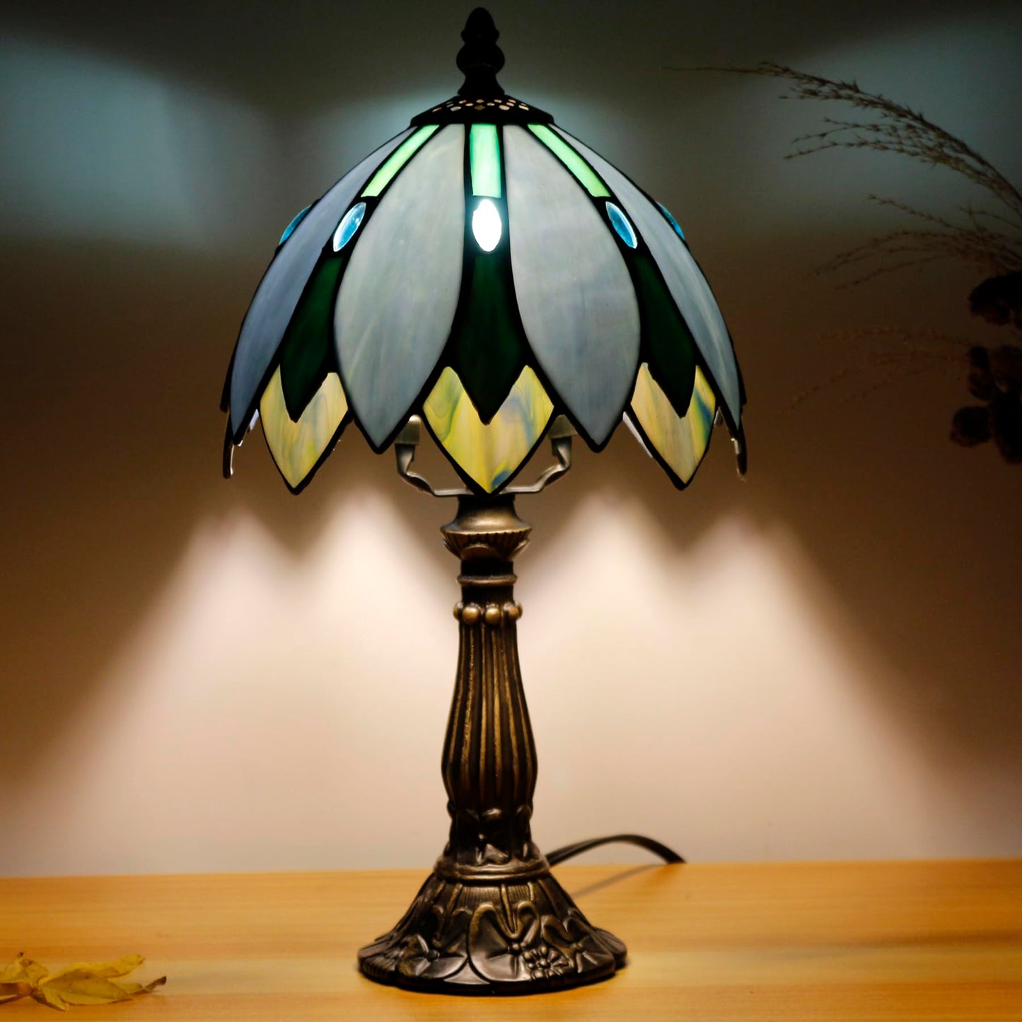 TCODTPOL Table Lamp Base Replacement Only, Wide 4 Height 15 Inch, Fit for 6, 8, 10 Inch Tiffany Style Stained Glass Lampshade, Dark Bronze Finish,Resin, Push Switch On Cord(B (W4H15 Inch))