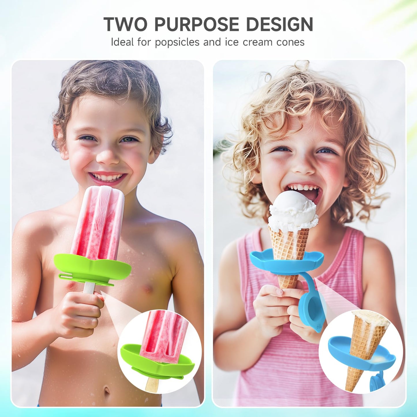 MORLIKE Silicone Popsicle Holders with Travel Case, Mess Free Ice Cream Cone Holders for Kids to Manage Melting Frozen Treats, Reusable & Dishwasher Safe Popsicle Drip Catcher for Party Home (4 Pack)