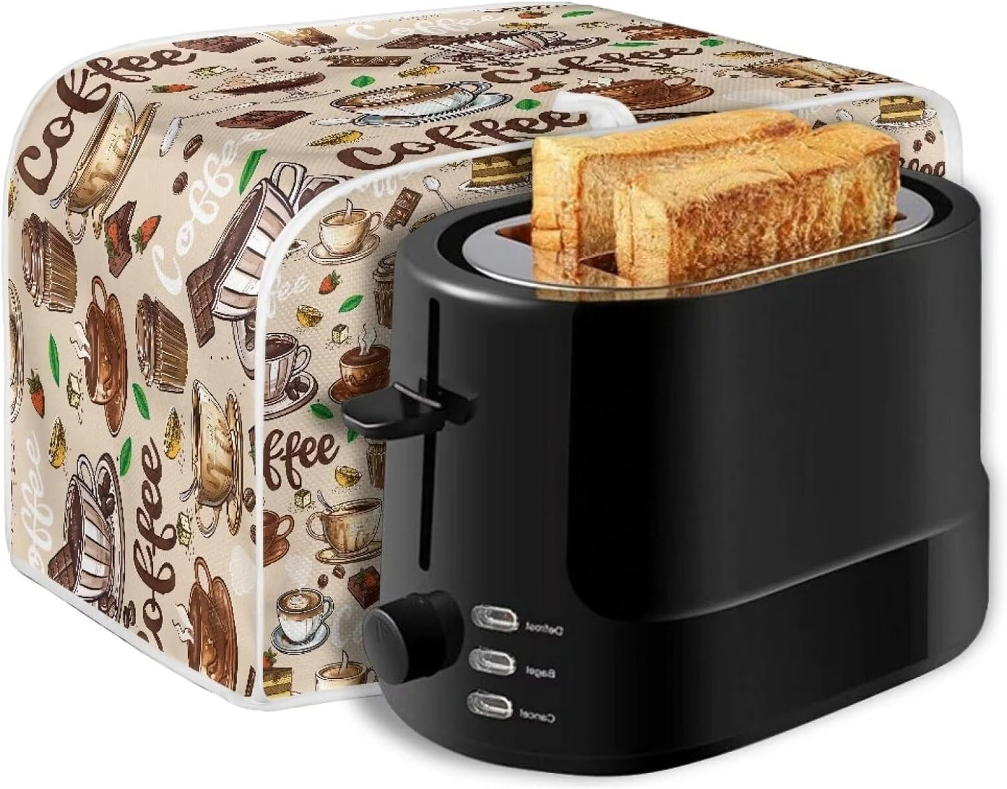 Coffee Cup Patterns 2 Slice Toaster Cover, Wide Slot Dust Cover Universal for Most Microwave Toaster Oven