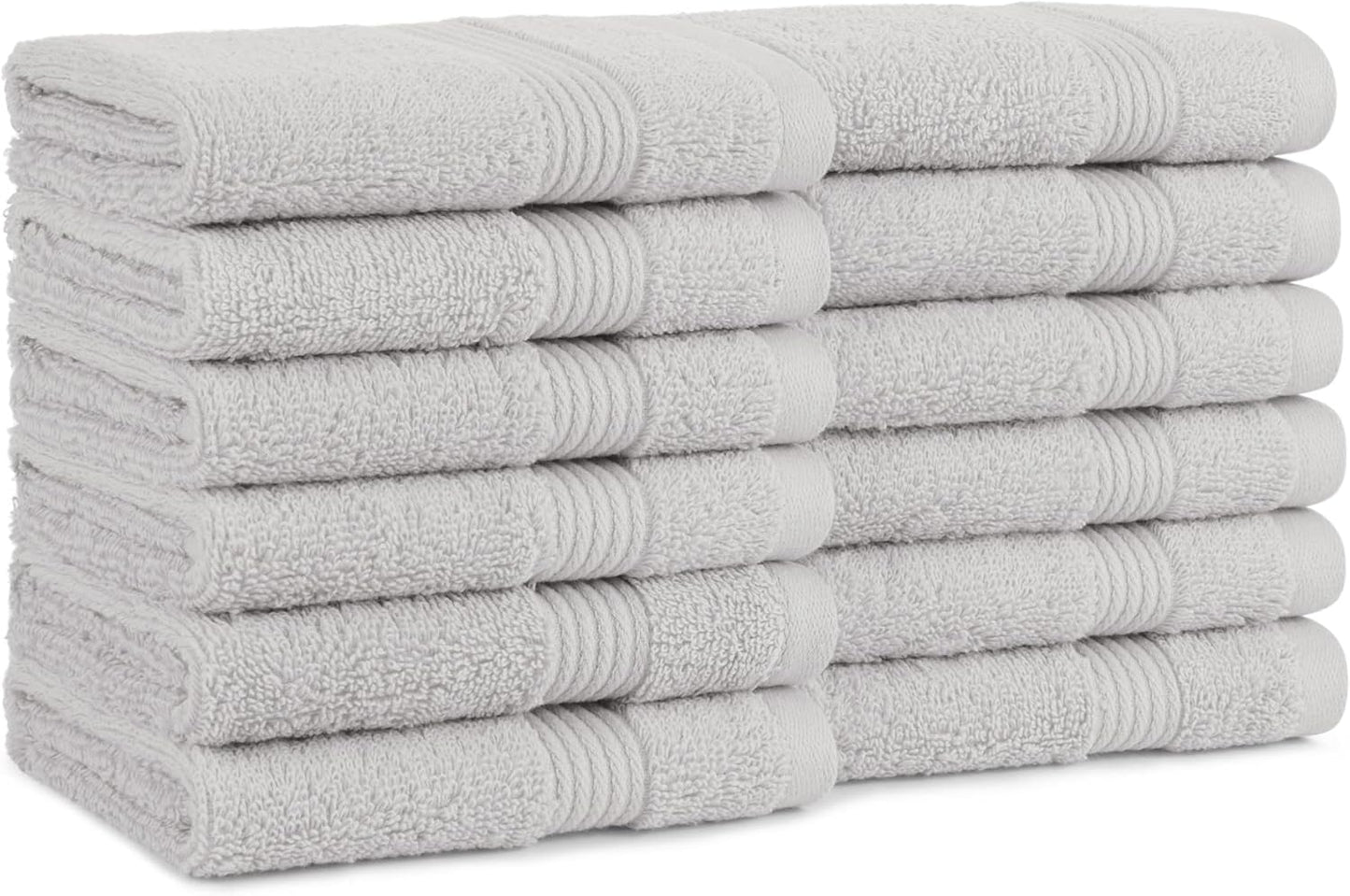 12 Pack 100% 600 Arkwright Bath Washcloths - Super Soft Cotton, GSM Quick Dry & Absorbent, Luxury Face & Body Wash