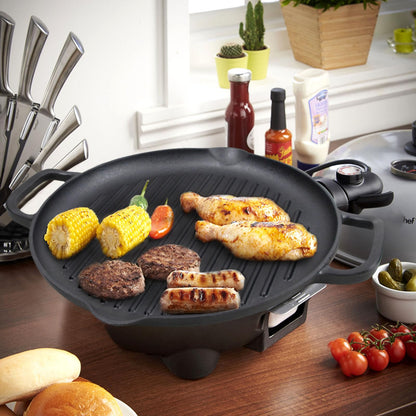 Cast Iron Grill Pan, 12.6 inch Griddle Pan with Dual Handles, Pre-Seasoned Heavy-Duty Cast Iron Skillet for Stovetop, Oven, Indoor & Outdoor BBQ Use