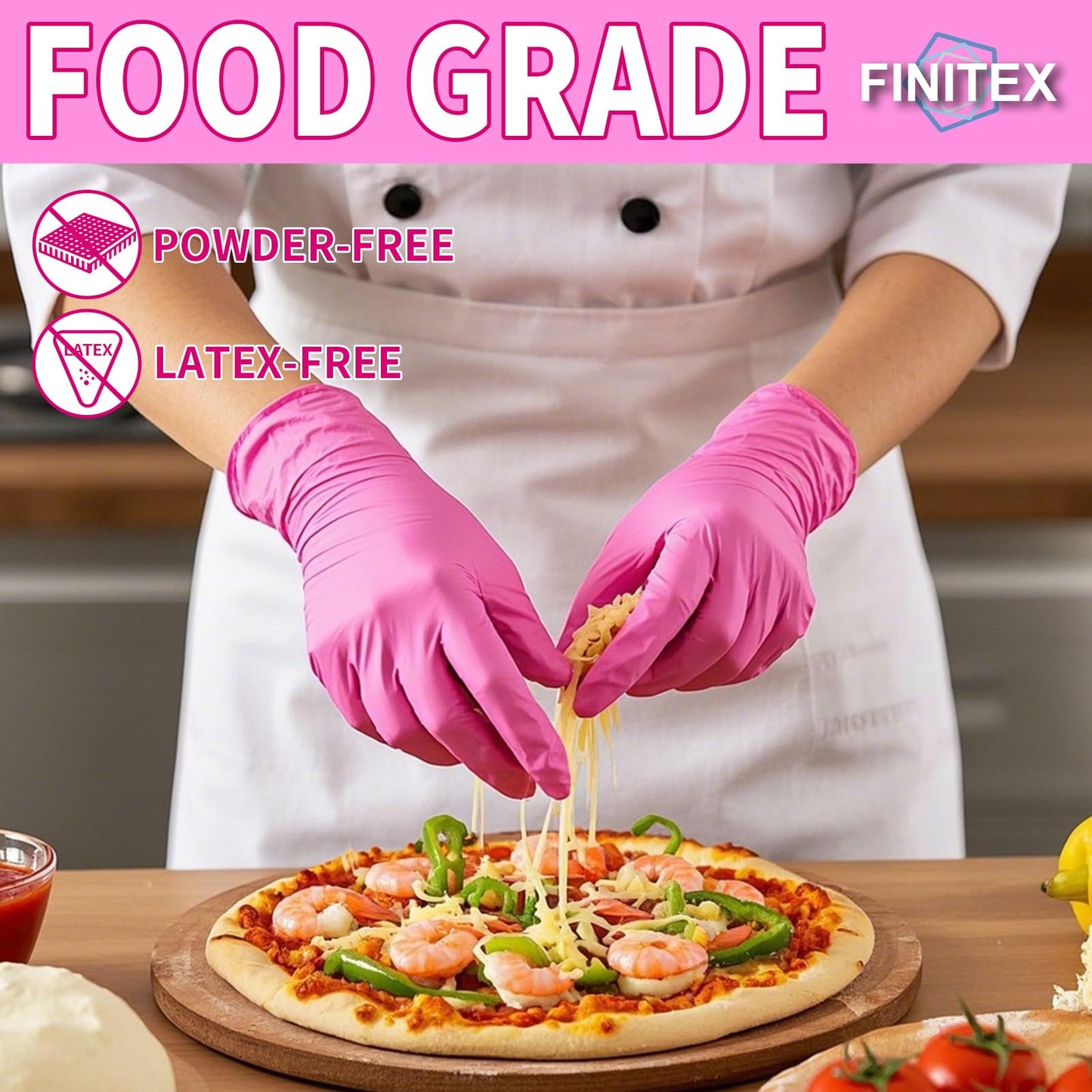FINITEX Nitrile Disposable Latex-Free Gloves - 3.5mil 100PCS/Box 9inch Long Powder-Free Guantes de Nitrilo Cleaning Medical Exam Food Cooking Glove (100, Medium)