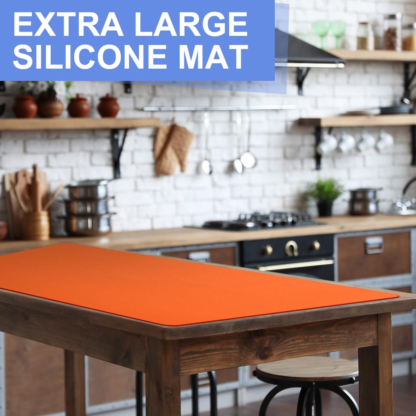 LemonRoad 2 Pack 36 x 24 Inch Extra Large Silicone Craft Mat Heat Resistant Table Protector Jewelry Casting Mat for Painting Clay Baking Kitchen, Blue & Orange