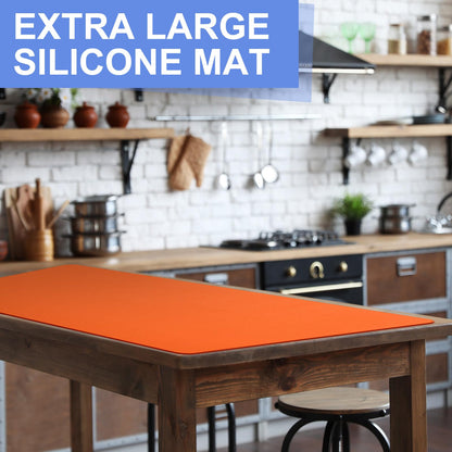 LemonRoad 2 Pack 36 x 24 Inch Extra Large Silicone Craft Mat Heat Resistant Table Protector Jewelry Casting Mat for Painting Clay Baking Kitchen, Blue & Orange