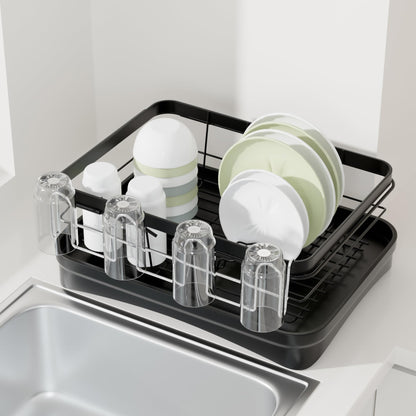 ZumenDa 12 Inch Stainless Steel Cup Drying Rack with 4 Hooks, Kitchen Mug Holder Organizer for Glasses, Baby Bottles, Travel Mugs, Dishwasher Safe Kitchen Drainage Basket