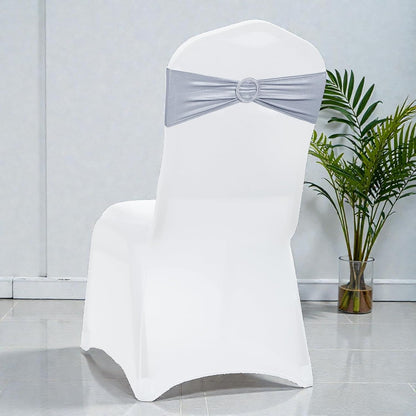 MDS Spandex Foil Chair Sashes - Universal Elastic Stretch Bands with Buckle for Weddings | Metallic Silver, Pack of 125
