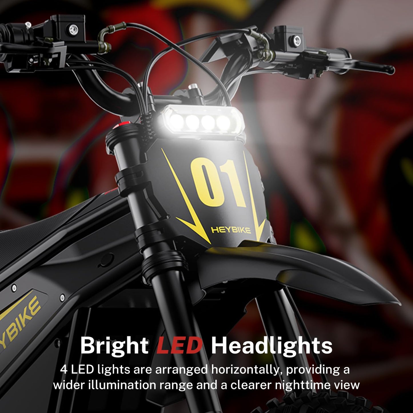 Heybike Villain Dirtbike, 14" Fat Motorcycle for Teens, Fit Age 13+（Set of 2; Dark+Yellow）