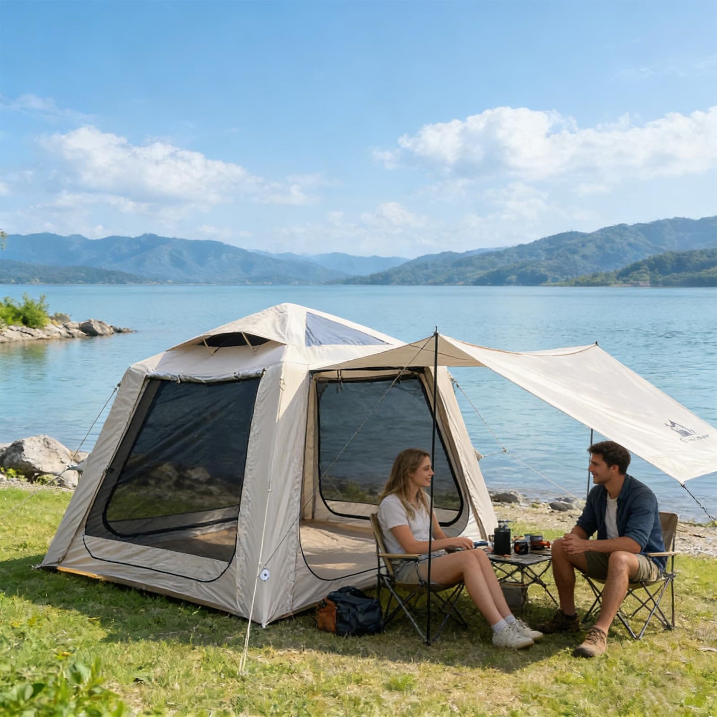 Romantic Camp Inflatable Tents for Camping, Family Waterproof Windproof Hot Large Inflatable Tent, Portable 5-7 Person Blow Up Air Tent
