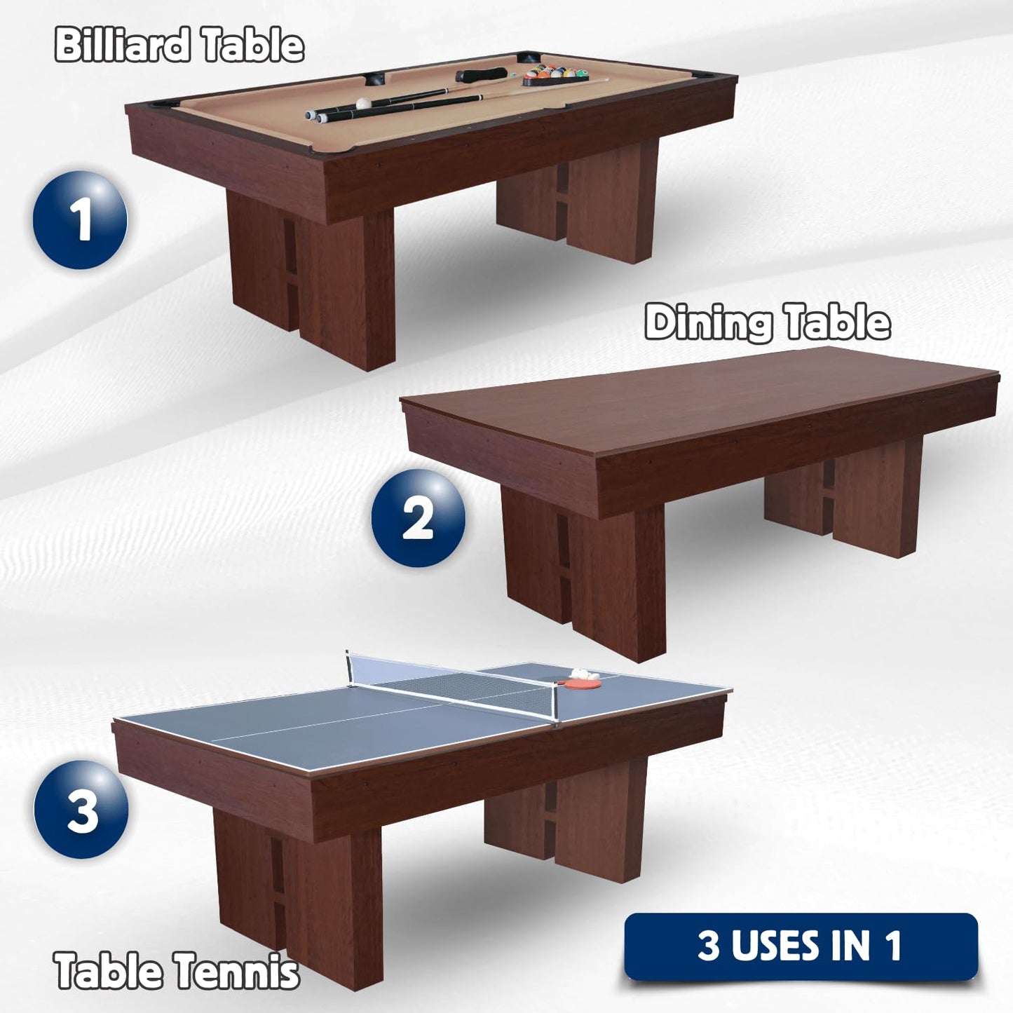 7 FT Pool Table with Dining Top, 3-in-1 Combo Game Table Billiards, Ping Pong and Dining Table. NEW & Improved Design 2026! (Table with Benches)