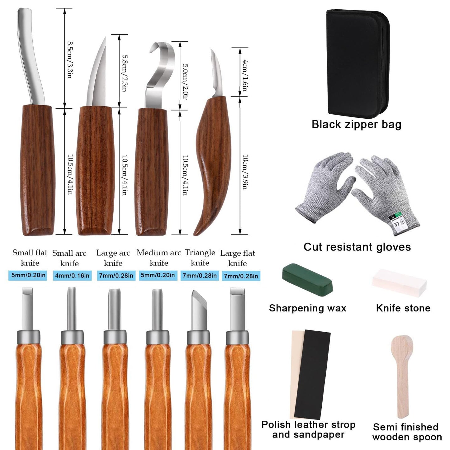Sttargxing Wood Carving Tools Set,Detail and Hook Carving Knife Kit for Beginners,Trimming Knife for Spoon Bowl Cup Woodwork,Square handle design and 6pcs SK2 Carbon Steel Wood Carving Knives（10pcs）