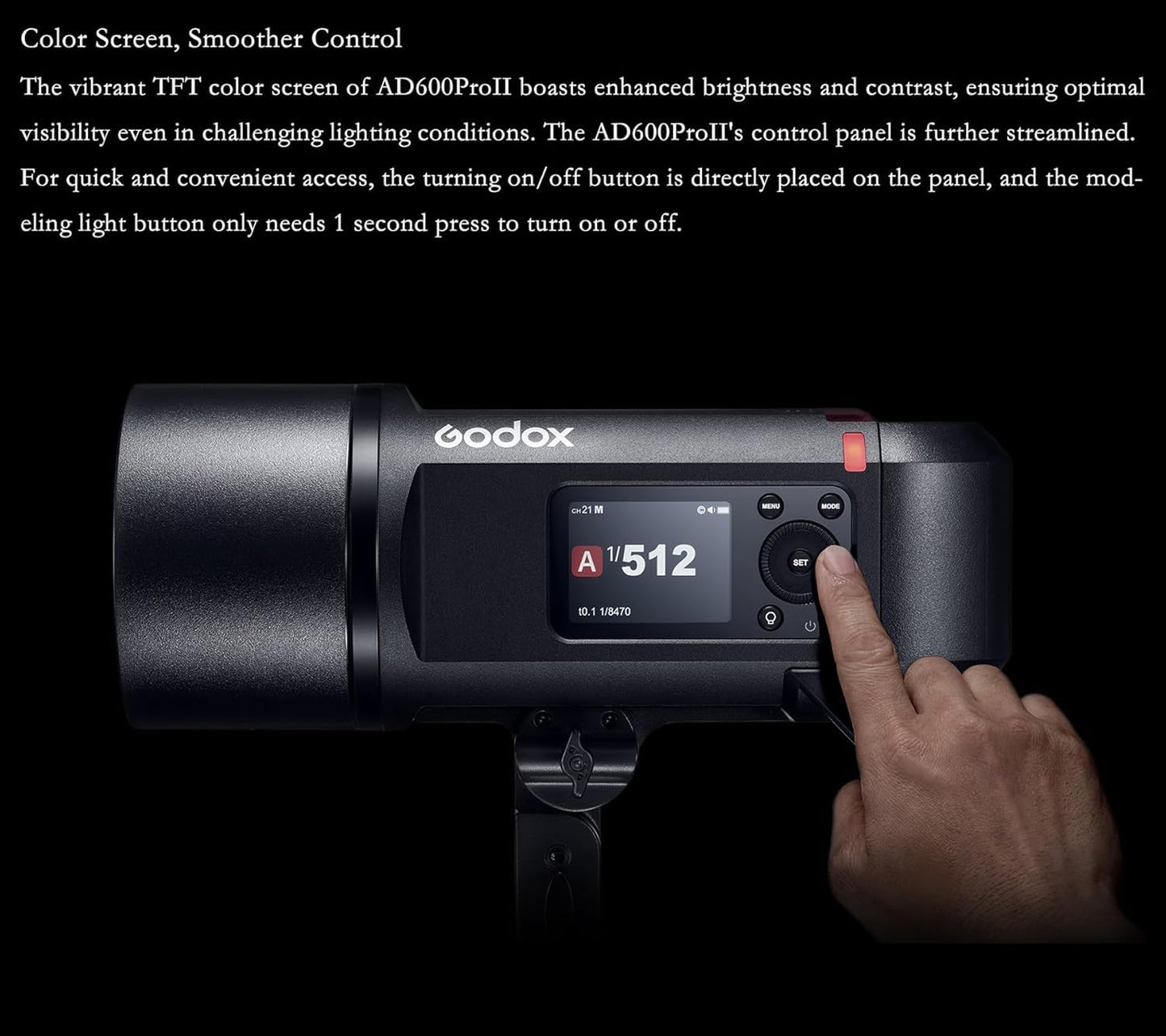 Godox AD600 Pro II AD600Pro II AD600PROII Flash, 2.4G TTL GN87 Flash Strobe, 40W Bi-Color Modeling Led, Color Screen, 16 Color Groups Indicator, Freeze Mode, 1/1 to 1/512 in 0.1 Increment Steps