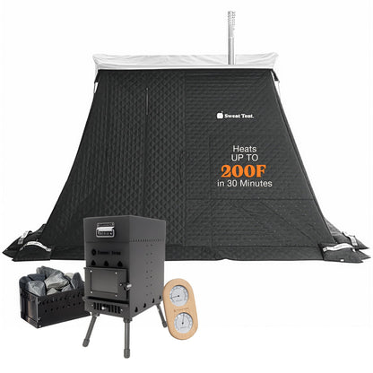 SweatTent Portable Outdoor Sauna (Extra Large) Standard Bundle – Complete Kit with Stove, Sauna Rocks, Basket, Gloves, Fire Poker, Thermometer, Quick Assembly, 10 Adults, Backyard & Camping