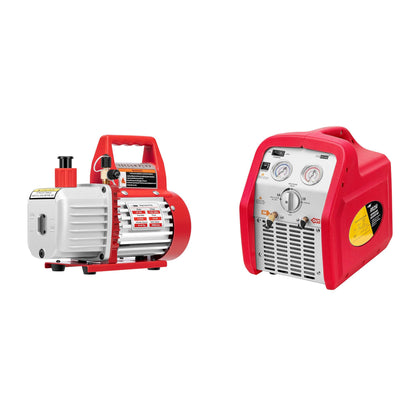 VIVOHOME 110V 1/2 HP 5 CFM Dual Stage Rotary Vane HVAC Air Vacuum Pump with VIVOHOME 110-120V AC 60Hz 3/4HP Single Cylinder Portable Refrigerant Recovery Machine