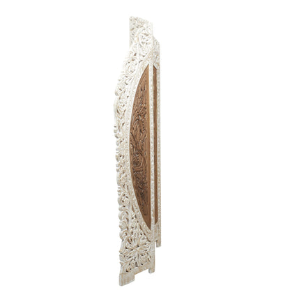 Deco 79 Mango Wood Floral Handmade Partition Room Divider Screen Foldable Arched Partition 4 Panel Privacy Screen with Intricately Carved Designs, Room Partition 62" x 1" x 72", Brown