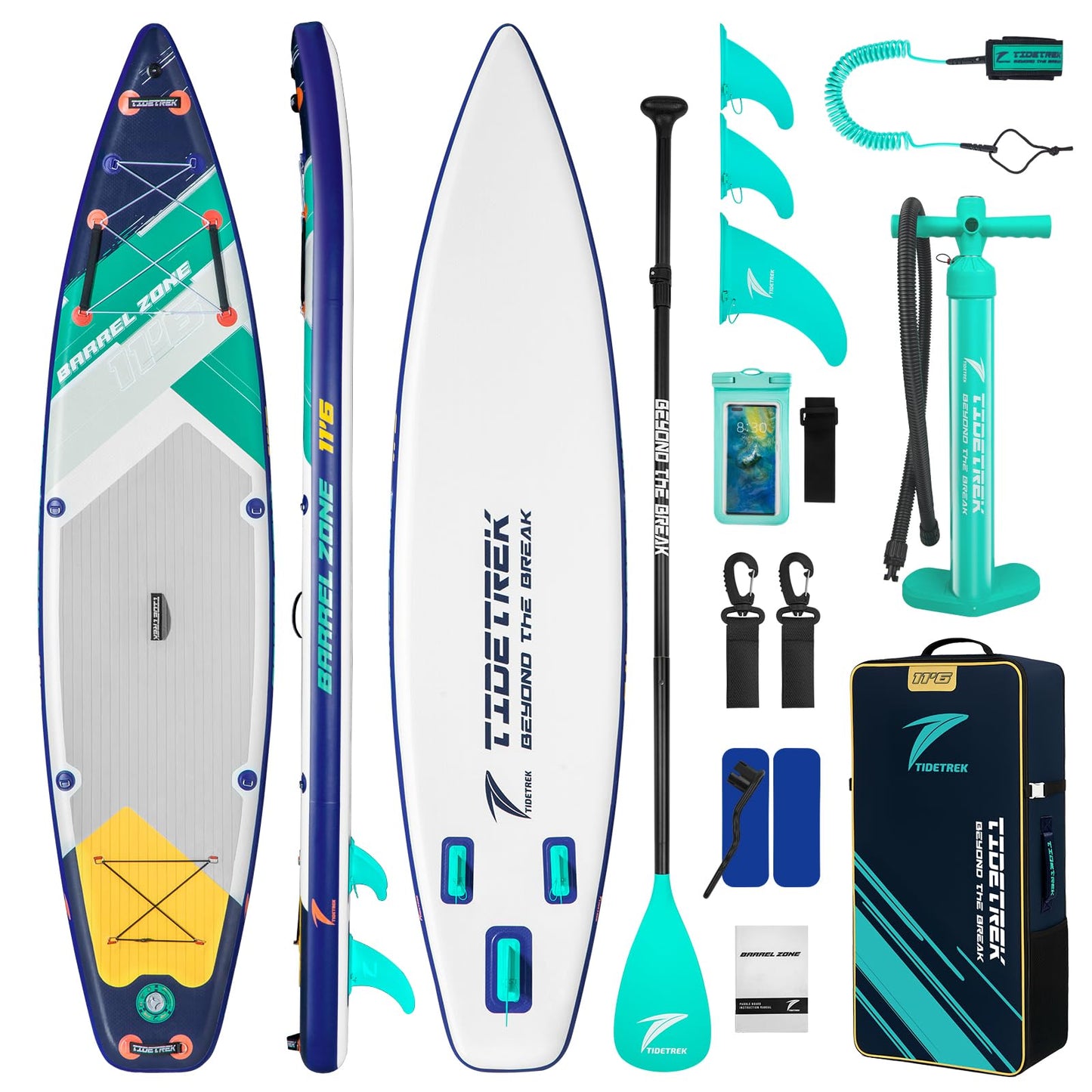 TIDETREK 11'6" Inflatable Stand Up Paddle Boards, Premium SUP Accessories, Non-Slip Comfort Deck for Youth & Adults (Ocean Sunrise)