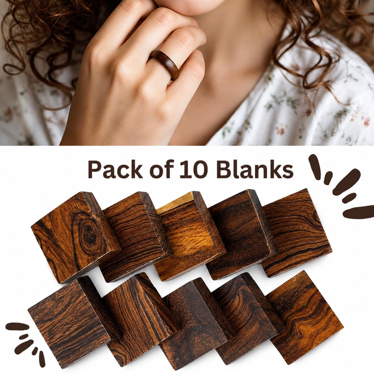 IECAP LLC Desert Ironwood Ring Blanks – Pack of 10 Exotic Hardwood for Ring Making, Resin Jewelry, Wood Rings, Inlays, Knife Handle Spacers & DIY Crafts – Iron wood Turning Blocks (1.5 x 1.5 x 0.5 in)