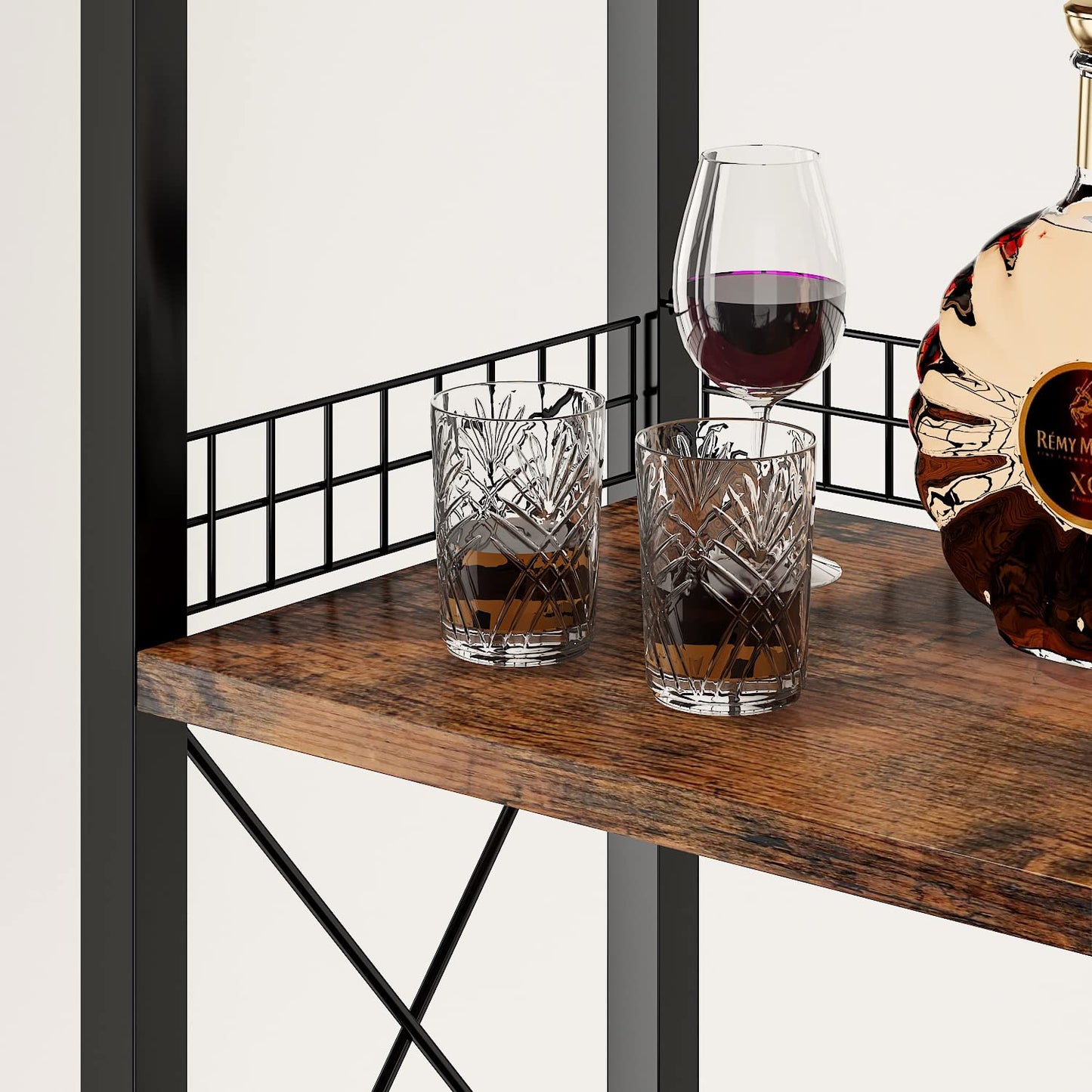 Homeiju Wine Rack Freestanding Floor, Bar Cabinet for Liquor and Glasses, 4-Tier bar Cabinet with Tabletop, Glass Holder, Storage Drawer and Wine Storage for Living Room (Patent No.D29872845)