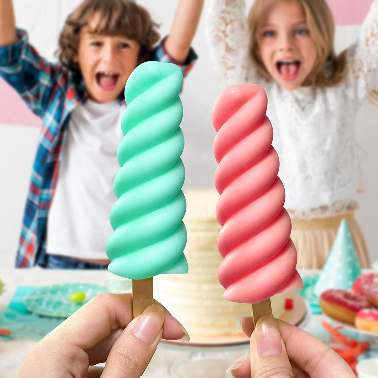 Popsicles Molds, 6 Cavity Ice Pop Mold with 20pcs Wooden Sticks, Silicone Popsicle Mold, Easy Release Ice Cream Molds, BPA Free Ice Cream Maker for Summer Party, Homemade Popsicles Frozen Dessert