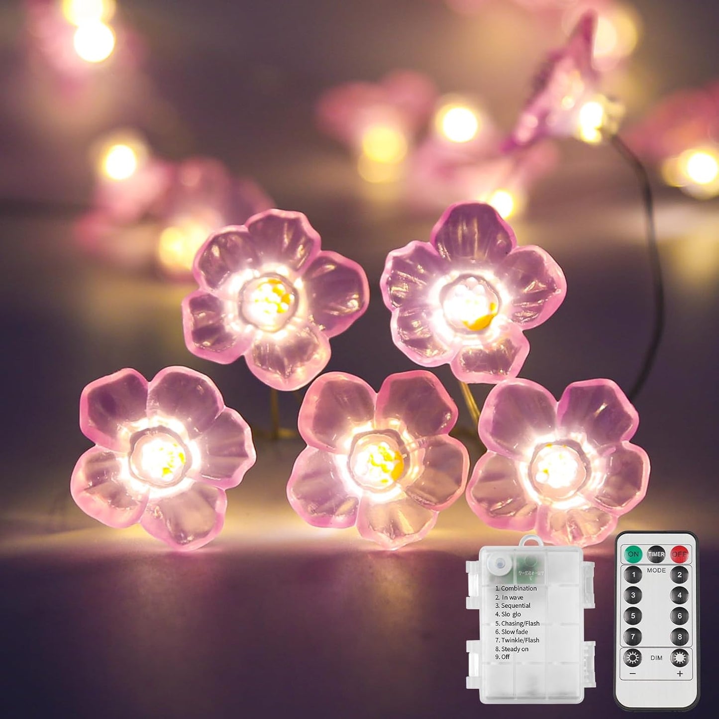 12.8 40 suddus Cherry Blossom Lights, ft LED Flower String Lights Battery Operated with Remote, Pink Fairy Light