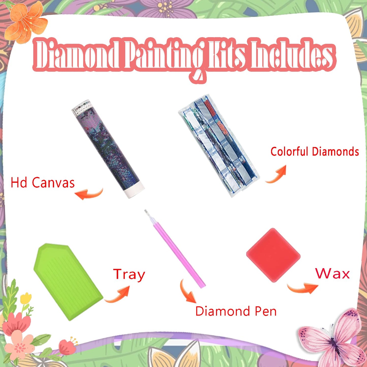 EWJRNSF 5D Diamond Painting Kits for Adults, Diamond Arts Kits Diamond Art Sets,Gem Painting by Number Kits for Adults Beginners Home Wall Decor 11.8x15.7 Inches 4 Pack Flowers Butterfly
