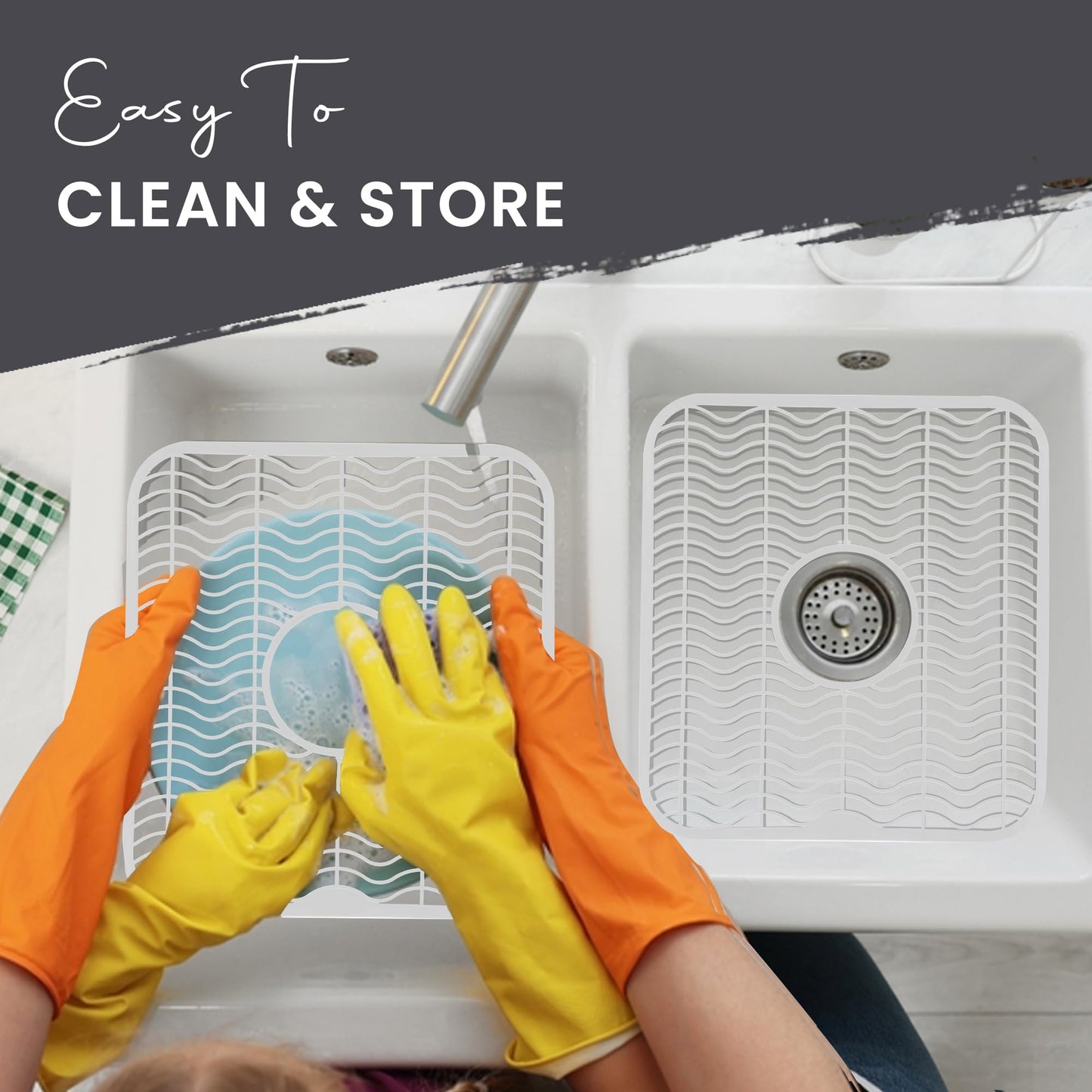 DecorRack 2 Sink Protectors for Kitchen Sink, Plastic 12" x 11" Dish Rack, Protect Sink from Stains, Damage, Scratches, Dishwasher Safe Grid Mat for Kitchen (2 Pack, White)