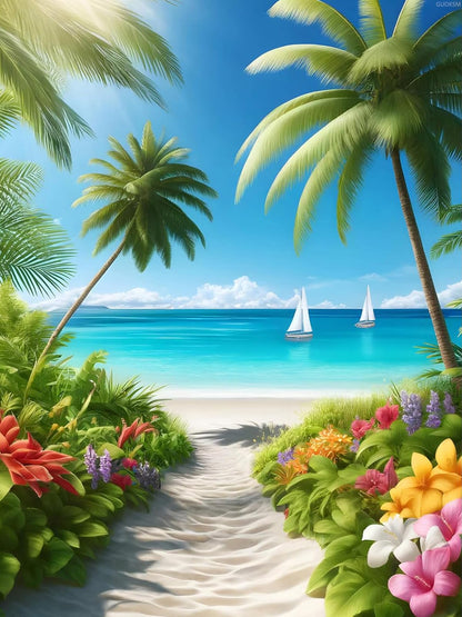 Beach Diamond Art Kits for Adults, 5D Diamond Painting for Adults Beginners DIY Round Full Drill Gem Art Kit for Home Leisure and Decoration 12x16inch/30x40cm