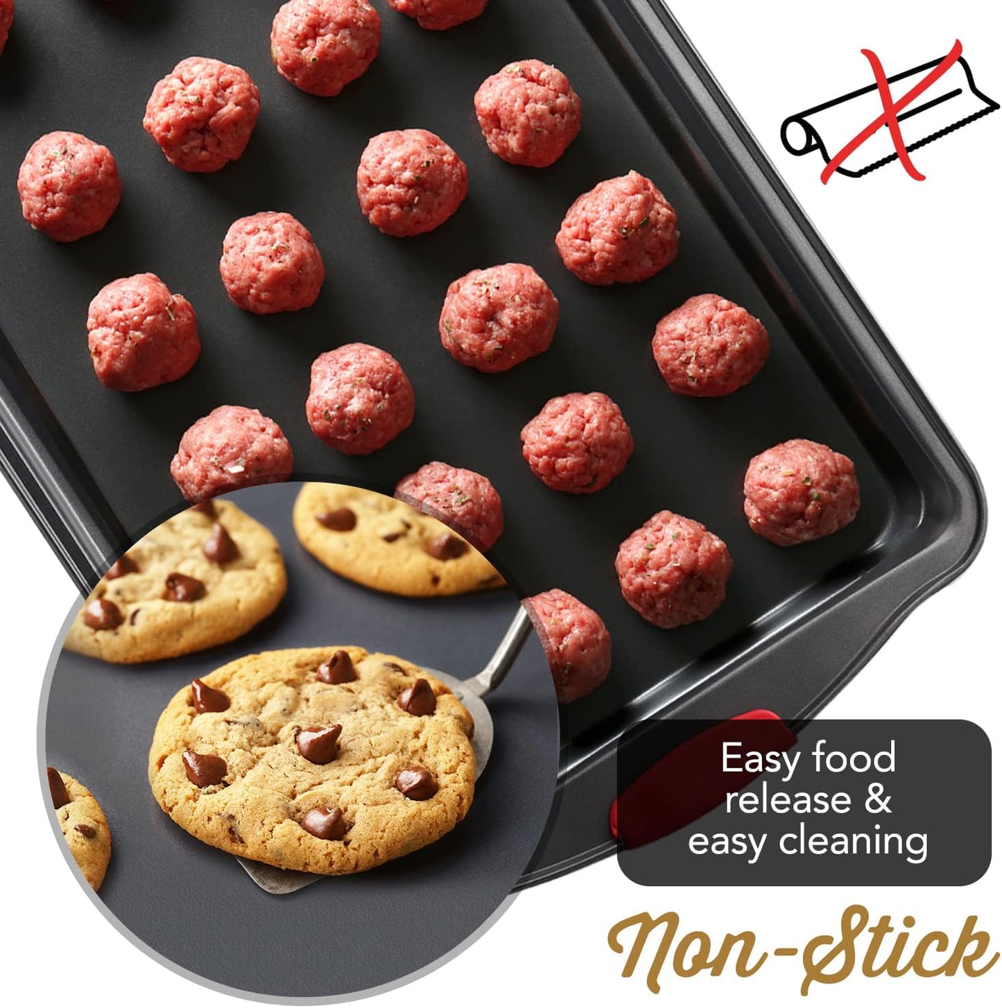 Skiennix 3-Piece Baking Sheet Set - Durable Nonstick Cookie Sheets with Silicone Handles | Black