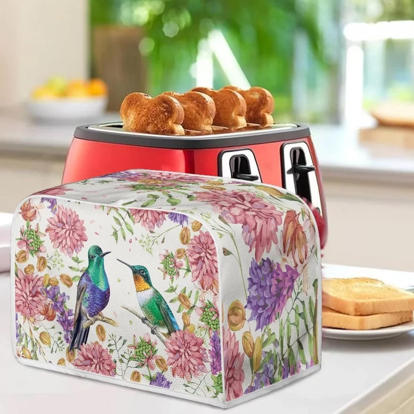 Belidome Hummingbird Pink Flower Toaster Dust Cover - 4 Slice Kitchen Appliance Protector
