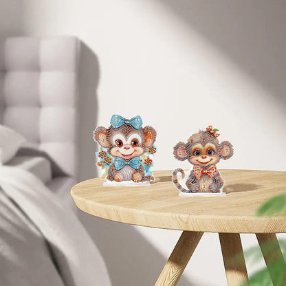 antor 2 Pack Monkey Diamond Painting Tabletop Kit - Cute 5D DIY Diamond Art Tabletop Ornaments, Special Gem Rhinestone Mosaic Craft for Adults, Home Office Décor, Gift for Craft Lovers