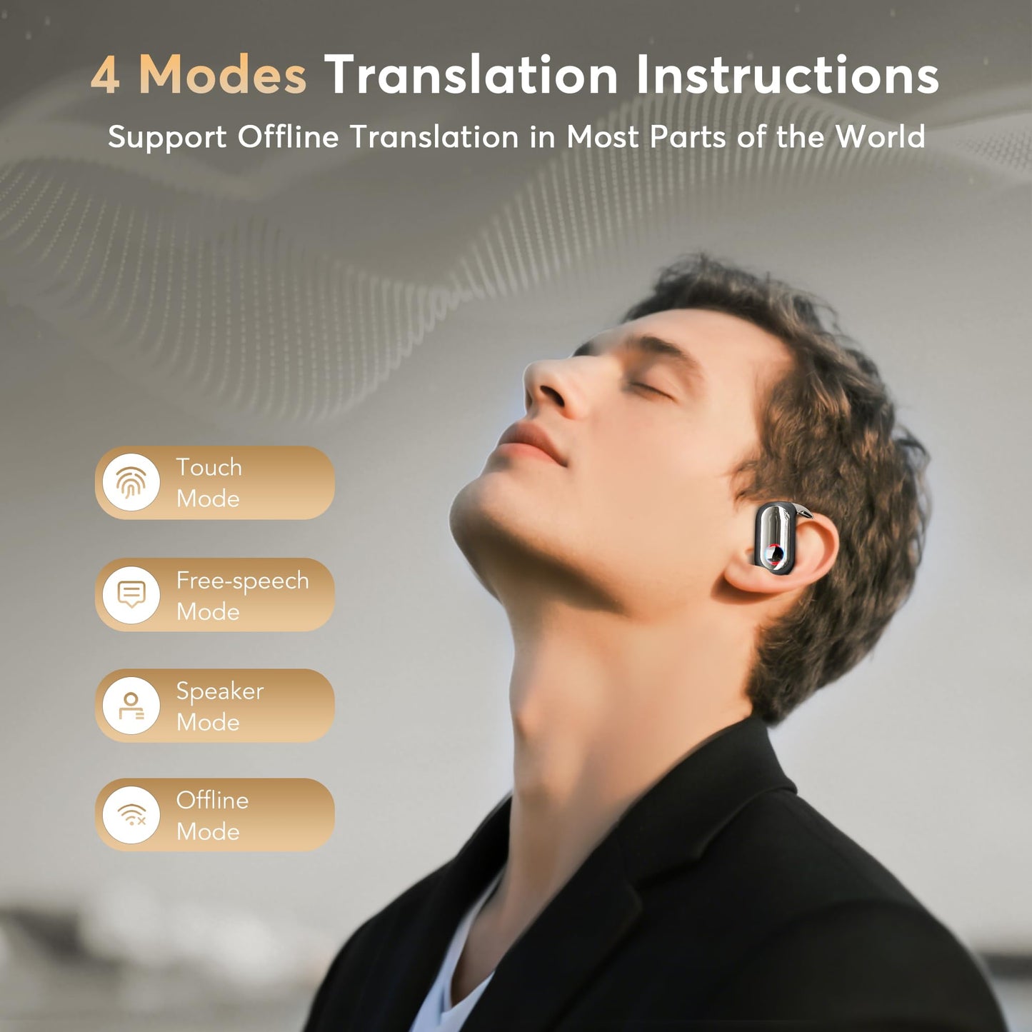 MOZC 168 Languages AI Translation Earbuds, Bluetooth 5.4 Headphones Translator, 4-in-1 Smart Mode Touch Screen Real-Time Earphones Fit iOS and Android Ideal for Travel Business Learning, Gun Black