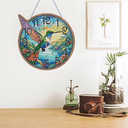 Hummingbird Diamond Art Hanging Wall Clock, Kits for Adult, Diamond Art Painting Hanging Kits Ornaments, DIY Special Shaped Rhinestone Window Pendants kit for Home Garden Wall Decor Gift