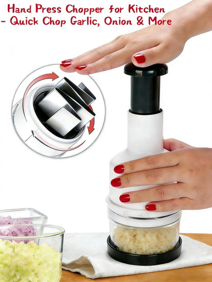 Manual Food Chopper with Stainless Steel Blade- Easy Press Vegetable chopper Gadget-Handheld Veggie Cutter Mincer For Onion Salad Garlic Nuts Mushroom Almond Ginger，Dishwasher Safe, BPA-Free