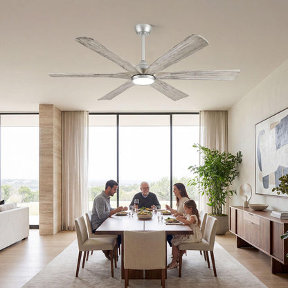 60 Inch Farmhouse Rustic Ceiling Fan with Light, Modern Smart Alexa/APP /Remote Control, Outdoor Fans for Patio Damp Rated, 6 Solid Wood Blades, High CFM Quiet DC Motor for Indoor Living Room Bedroom
