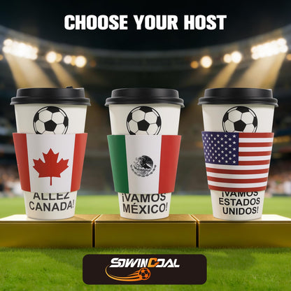 16 oz White Disposable Soccer Party Paper Cups USA (World Host #3) 24 Sets, To-Go Cups with Straws Lids Sleeves for Cold Drink/Hot Beverage, Compostable Water-Based Coating, Soccer Theme Supplies