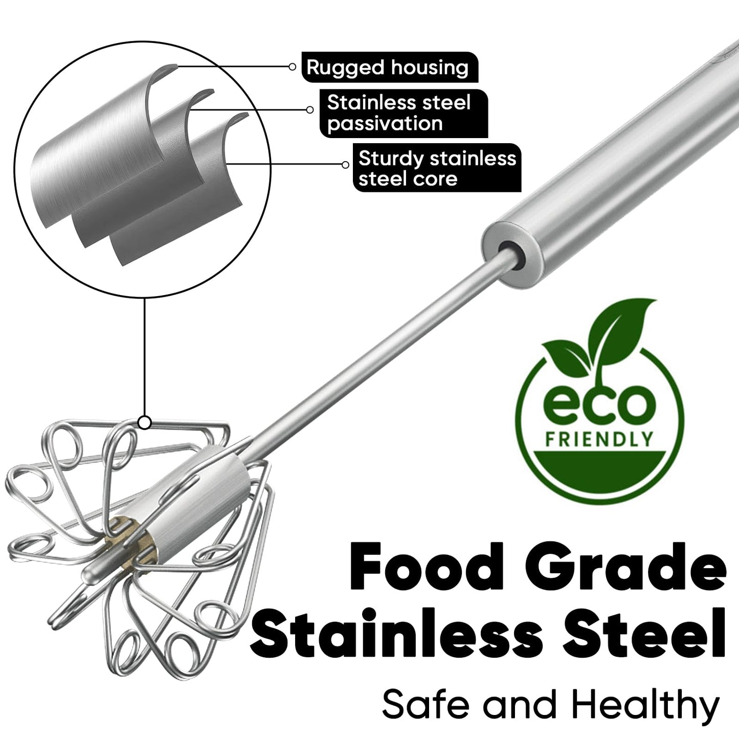 Newness Whizzy Whisk, Stainless Steel Semi Automatic Blender for Home -Versatile Tool for Egg Beater, Milk Frother, Hand Push Whisk - Kitchen Utensil for Blending, Whisking, Beating & Stirring