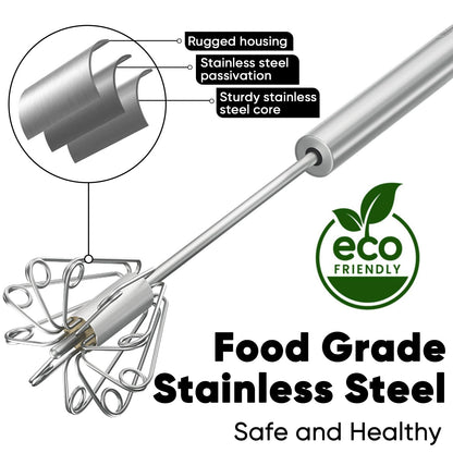 Newness Whizzy Whisk, Stainless Steel Semi Automatic Blender for Home -Versatile Tool for Egg Beater, Milk Frother, Hand Push Whisk - Kitchen Utensil for Blending, Whisking, Beating & Stirring