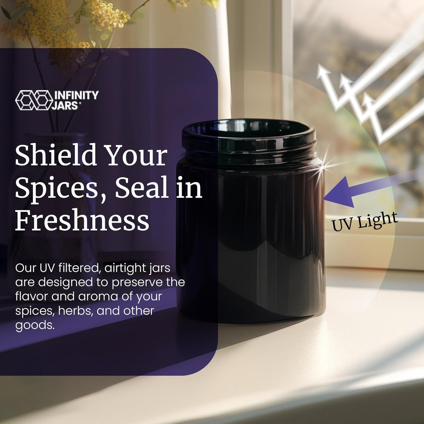 250 ML (8.3fl oz) Pack 3 Infinity Jars, Premium Airtight Ultraviolet Glass Jar Smell Proof, Antistatic, Light Blocking