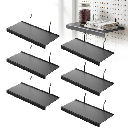 JUGGHOME 6 Pack Pegboard Shelves,10x4.3 Inch Metal Peg Board Shelving,Pegboard Accessories for Storing or Displaying,Pegboard Shelf Brackets for Retail Display Shelves,Garage Organizer,Home Storage